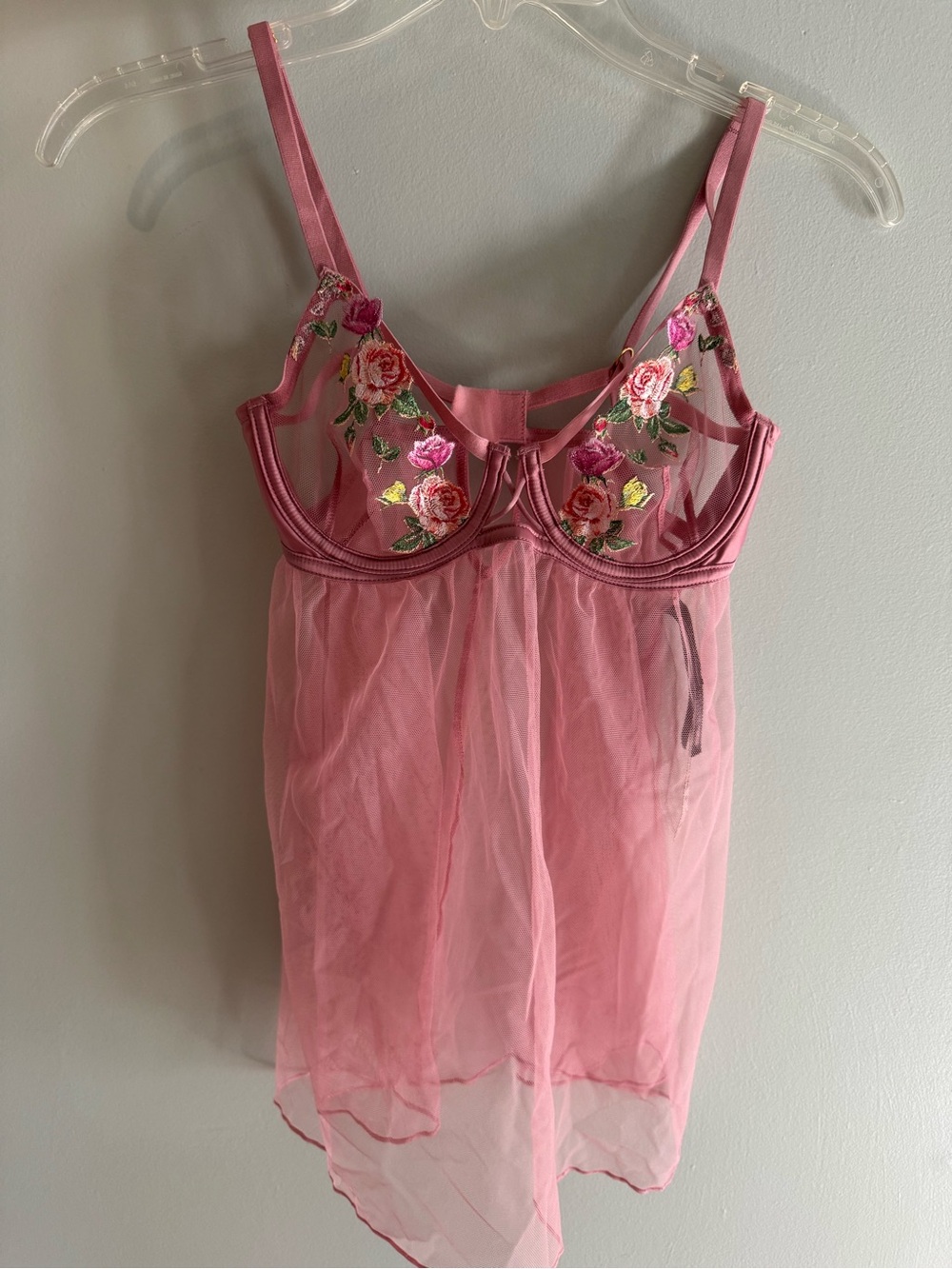 Victoria's Secret Pink Floral Embroidered Sheer Chemise